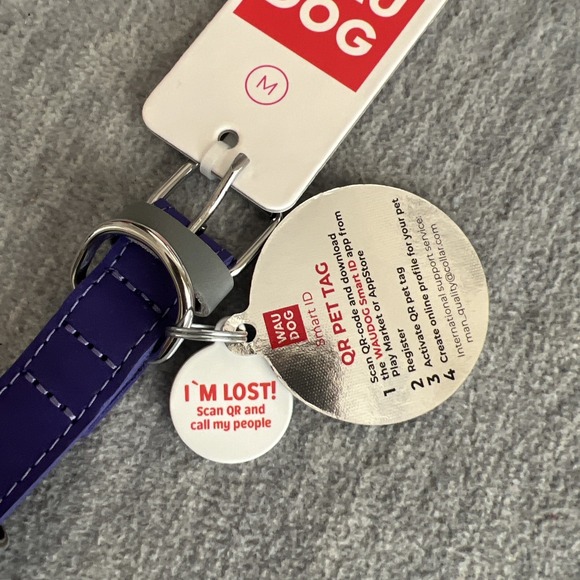 WAUDOG Glamour Leather Dog Collar Purple Medium Smart QR Tag Durable Quality New - Picture 5 of 15